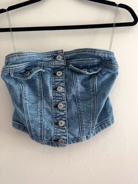 American Eagle Outfitters Light Blue Denim Strapless Crop Top